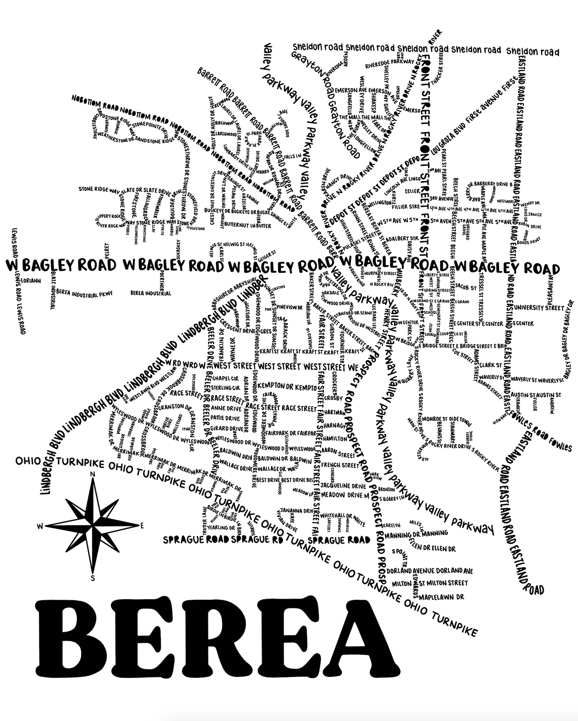 Berea Ohio Map Print Whereabouts Shop