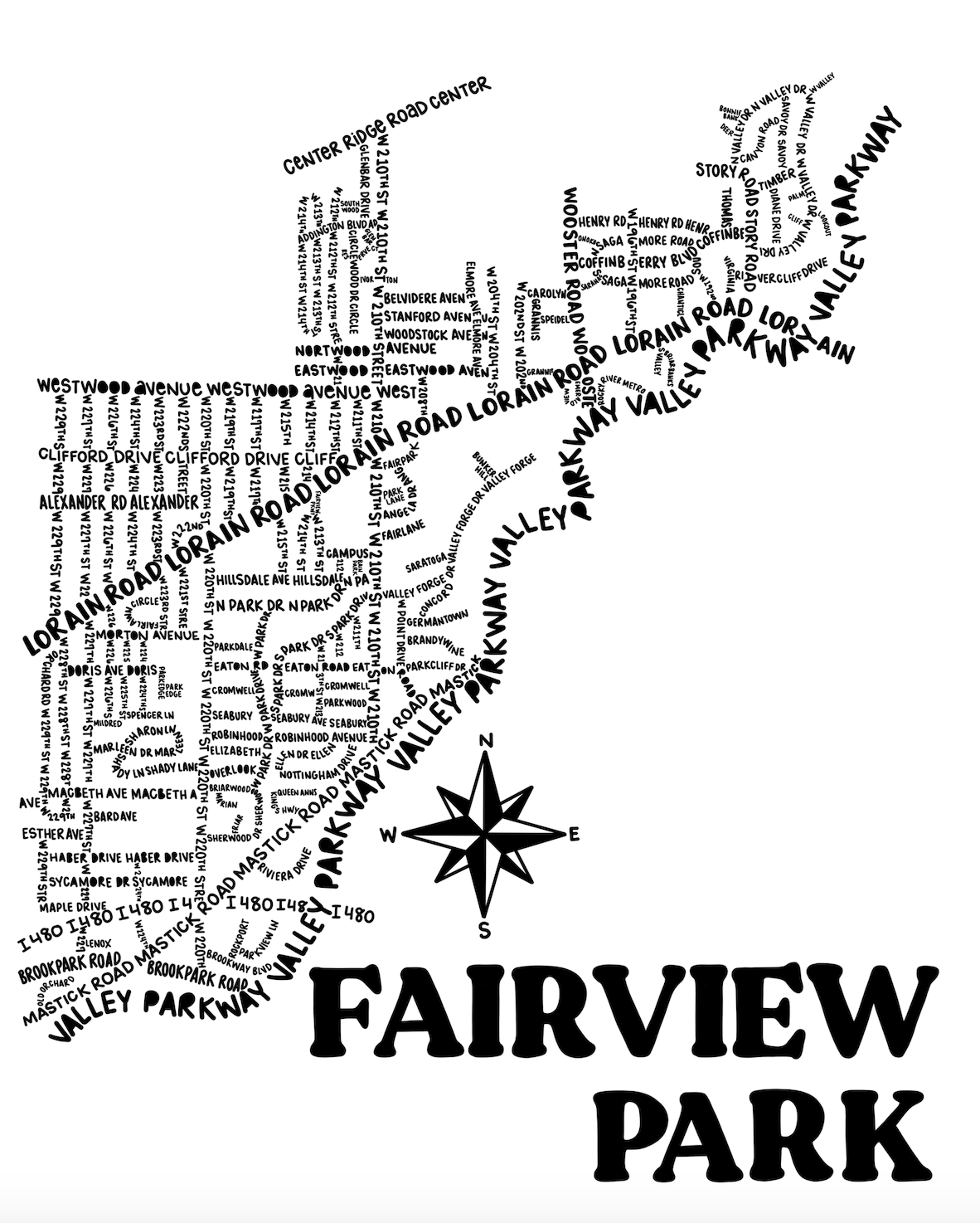 Fairview Park Ohio Map Print Whereabouts Shop