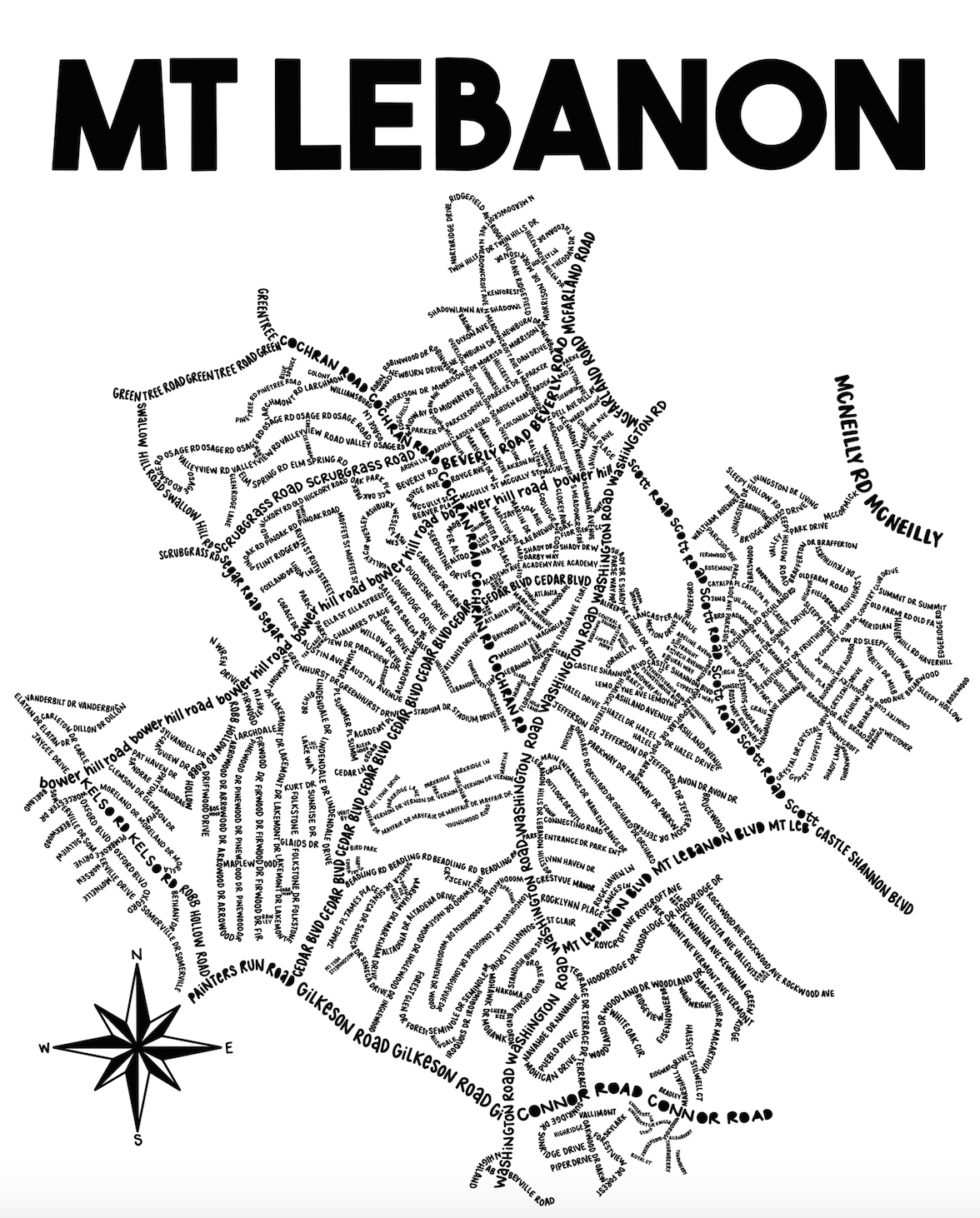 Mt Lebanon Map Print