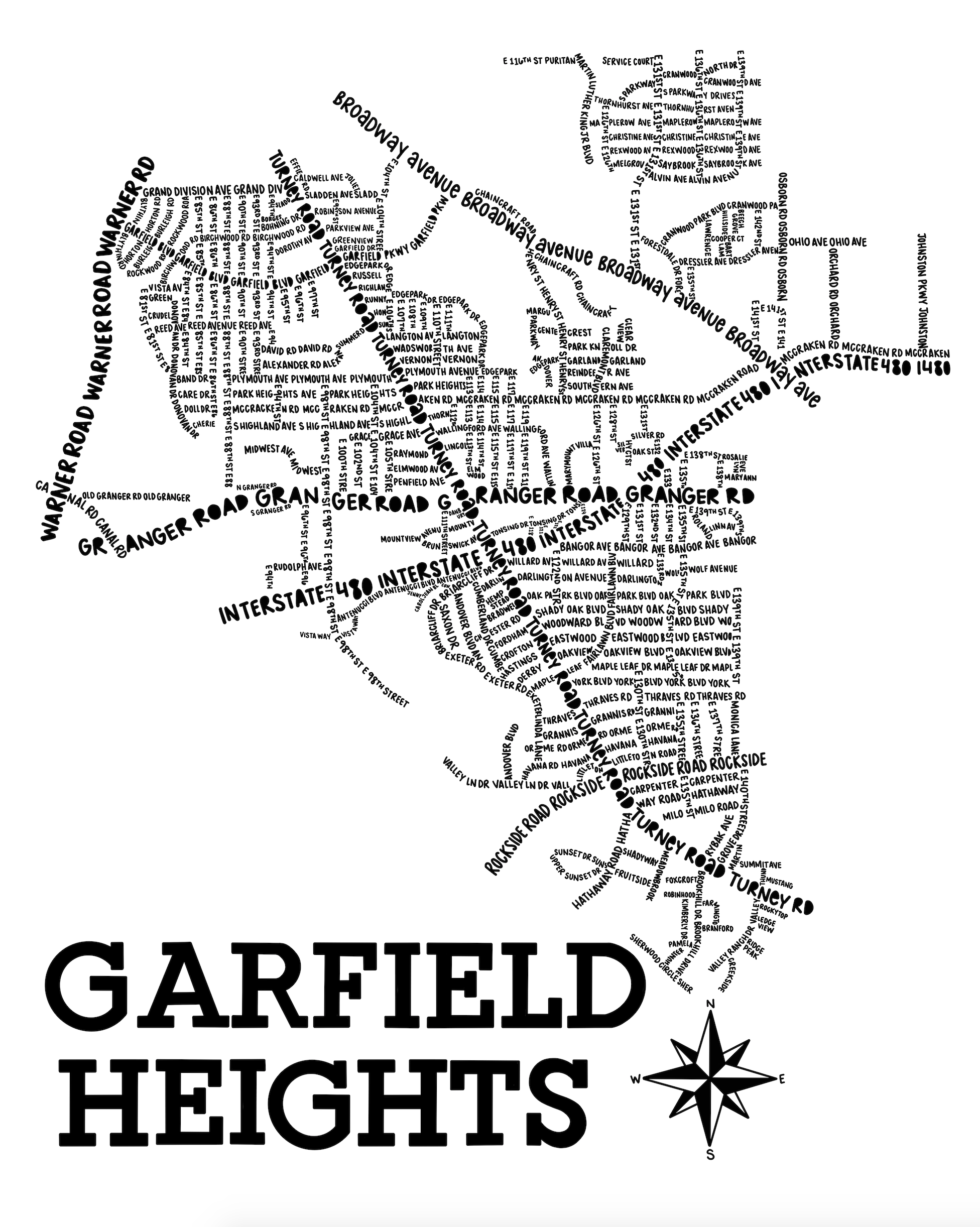 Garfield Heights Ohio Map Print Whereabouts Shop