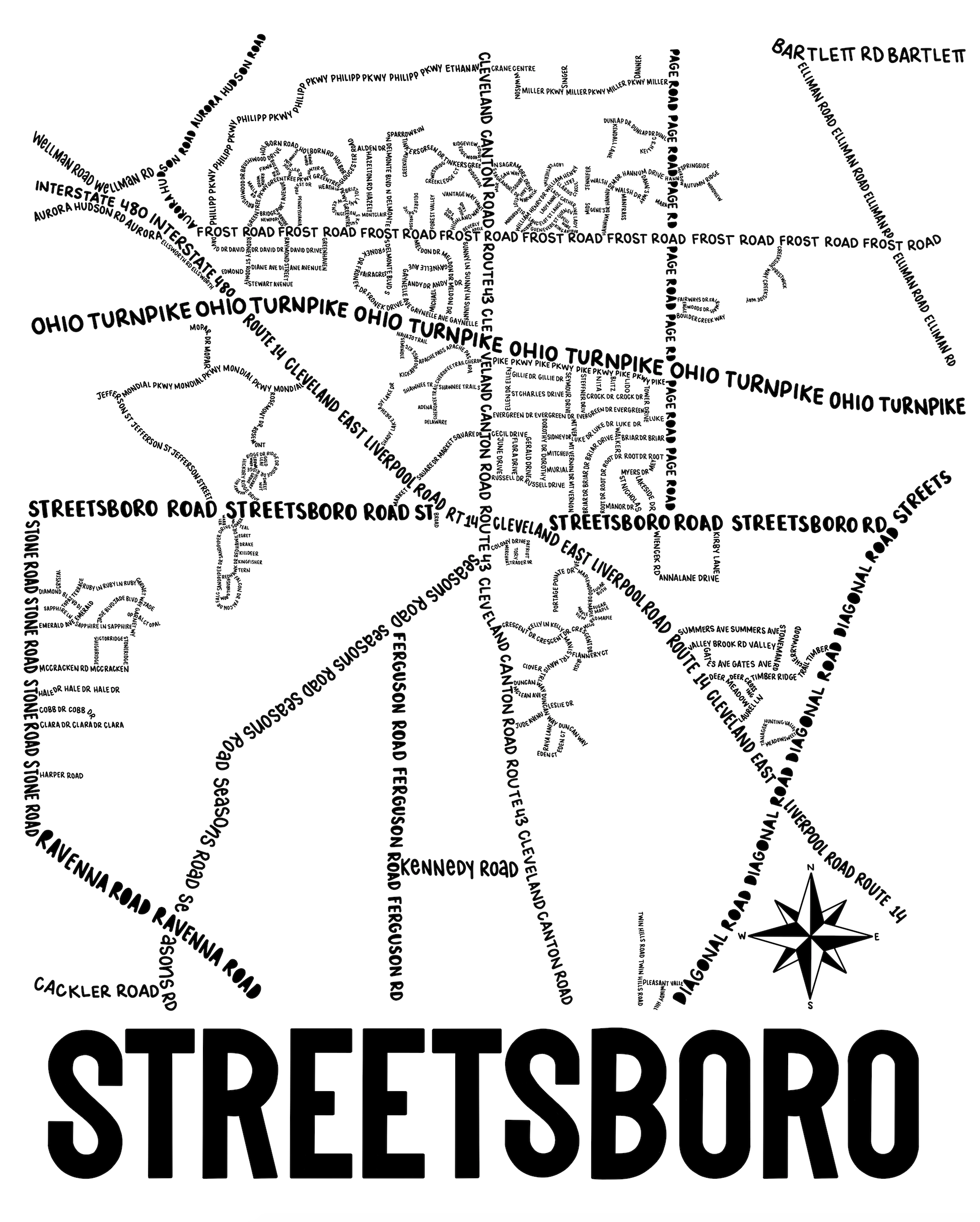 Streetsboro Ohio Map Print Whereabouts Shop