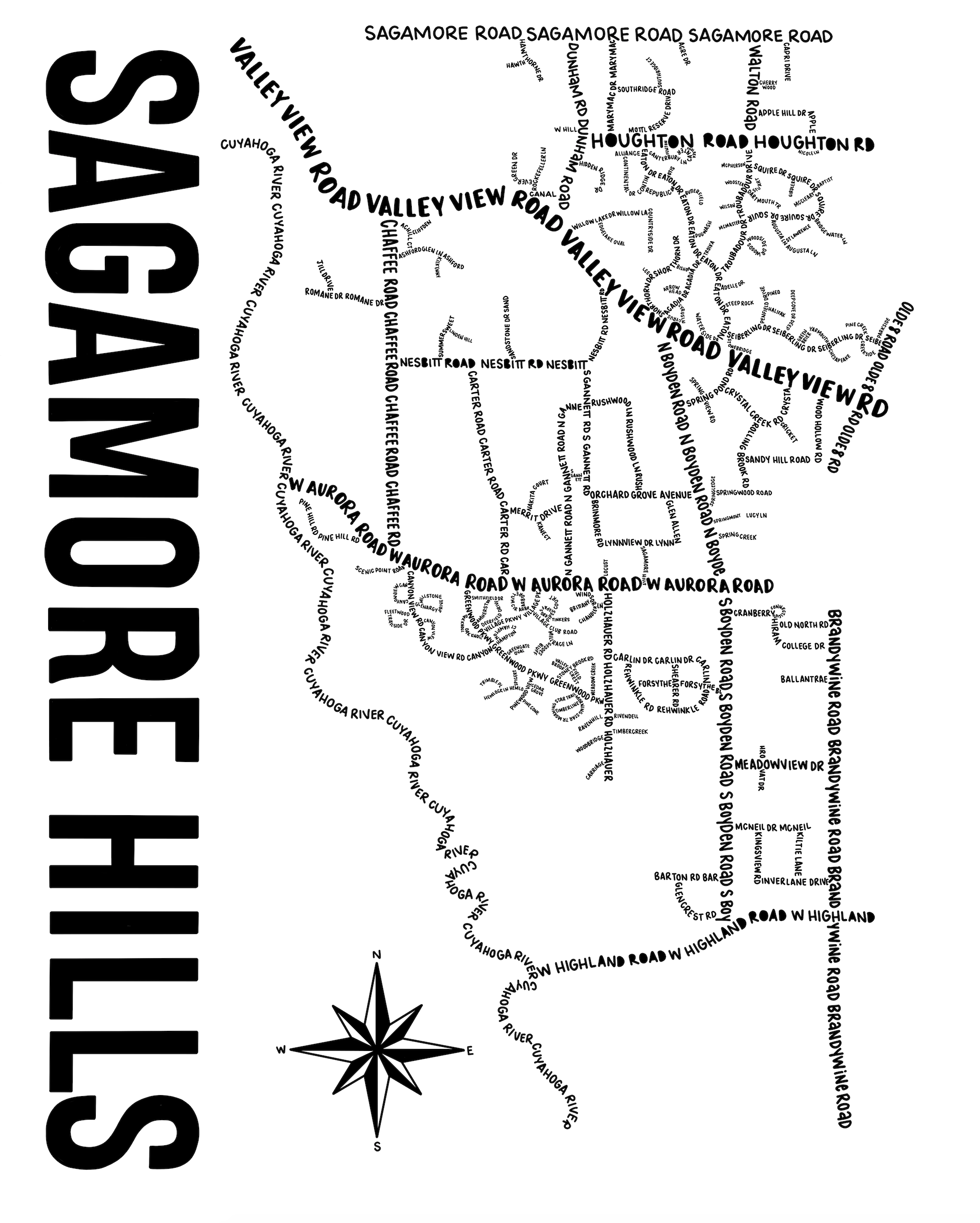 Sagamore Hills Ohio Map Print Whereabouts Shop
