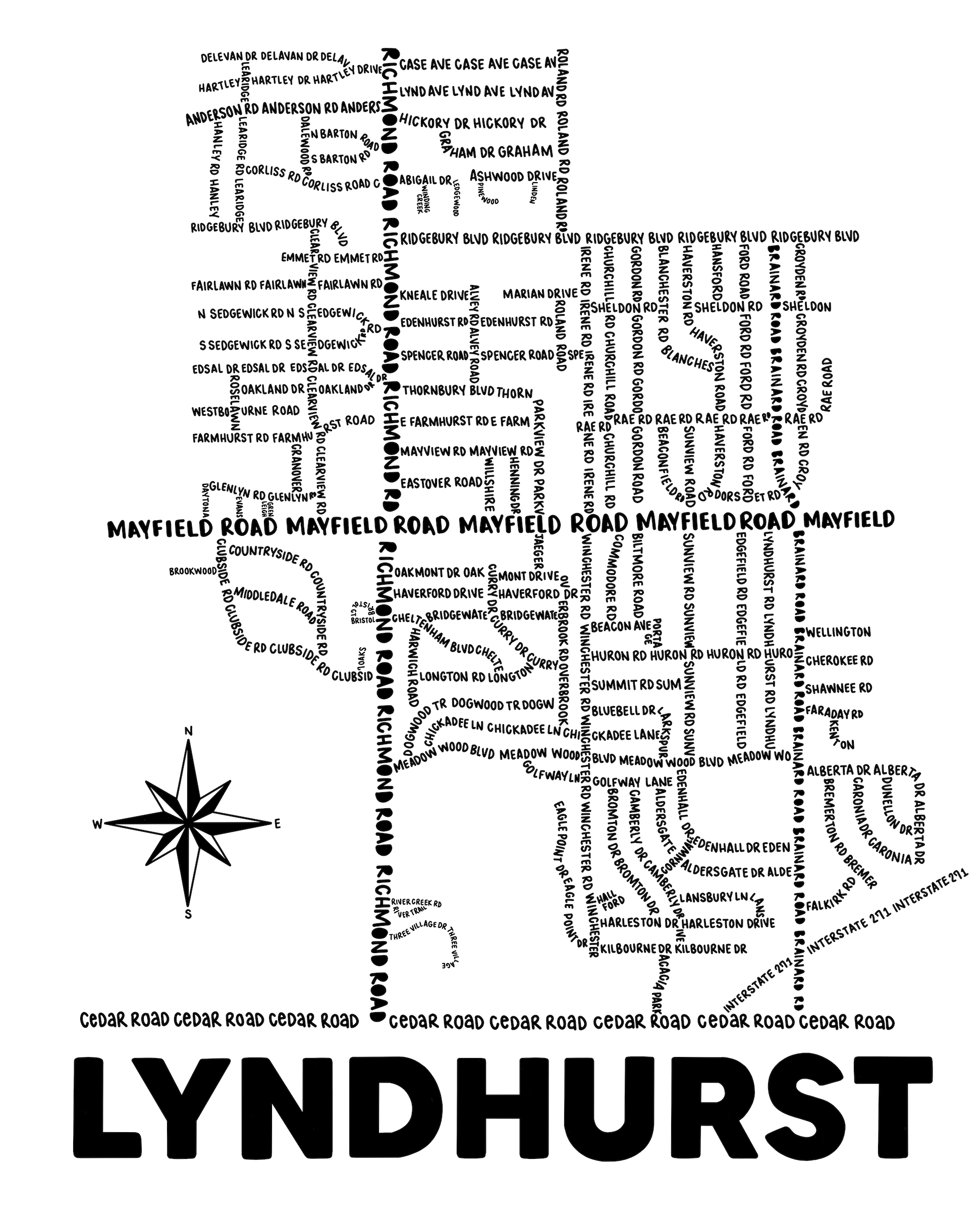 Lyndhurst Ohio Map Print Whereabouts Shop