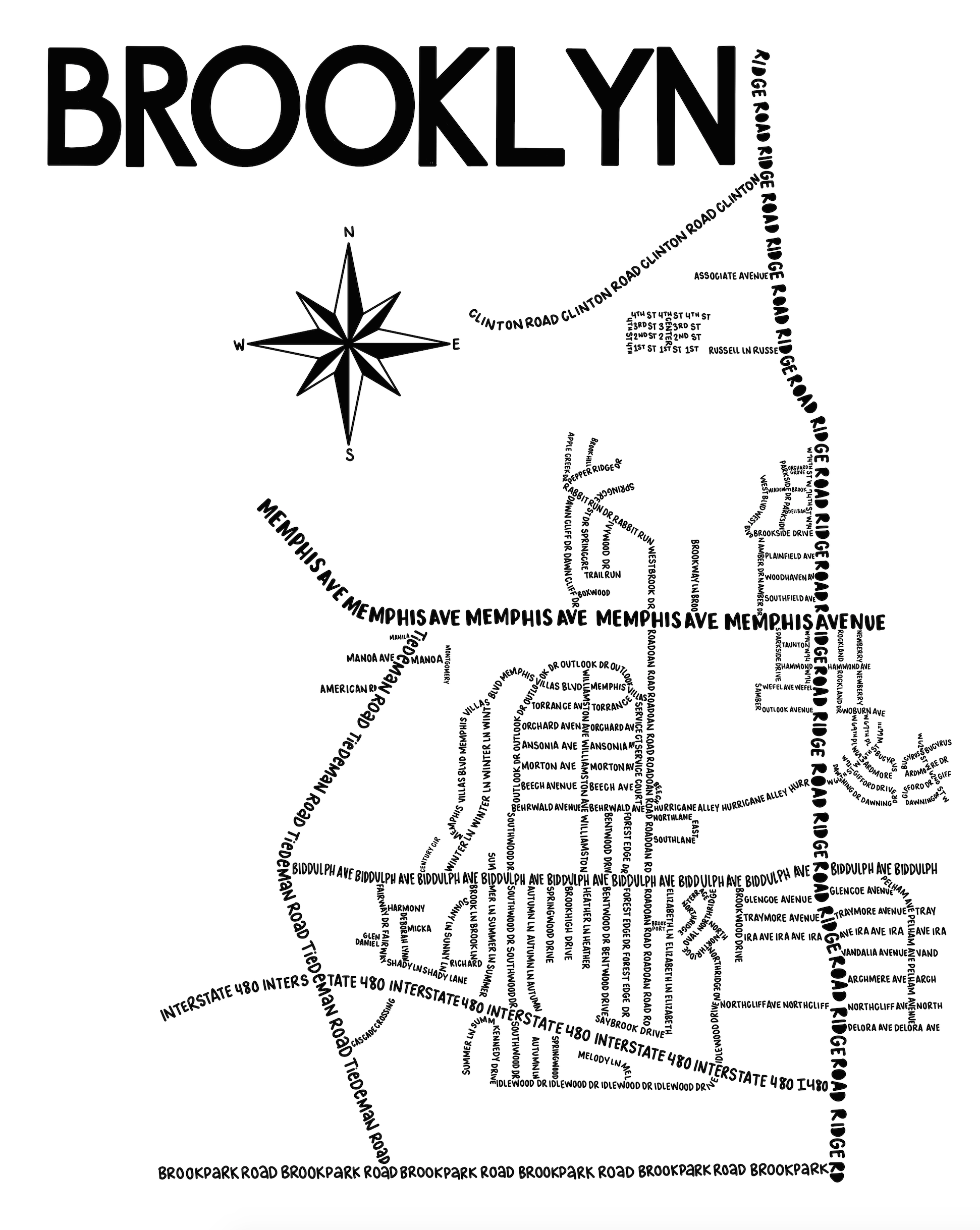 Brooklyn Ohio Map Print Whereabouts Shop