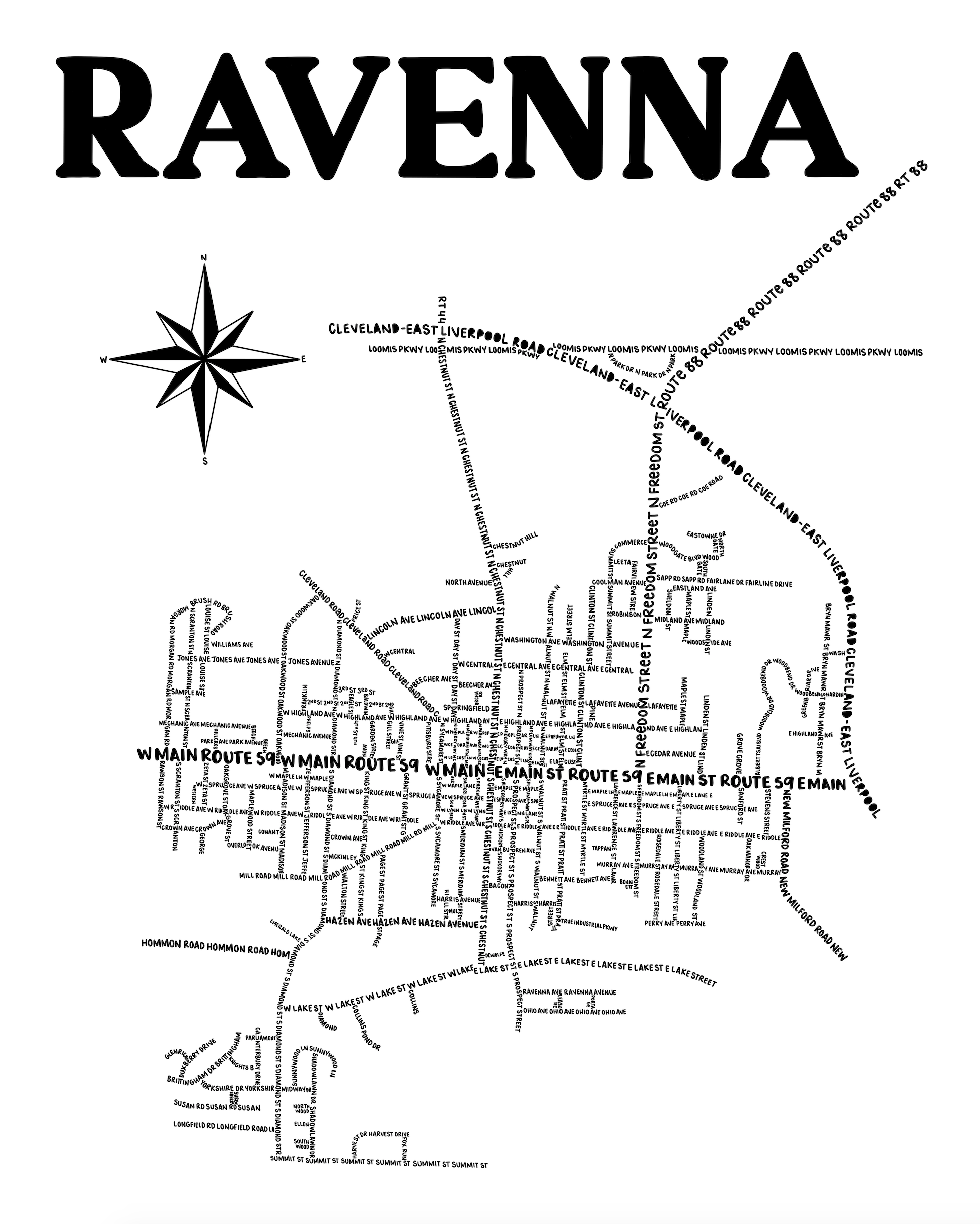 Ravenna Ohio Map Print Whereabouts Shop 0086