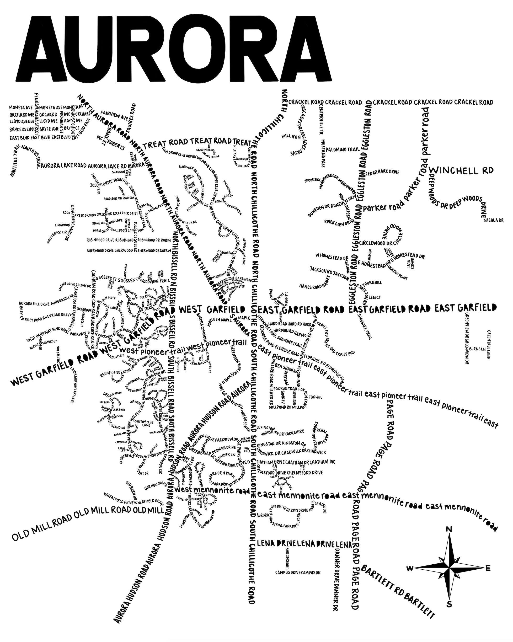 Aurora Ohio Map Print Whereabouts Shop