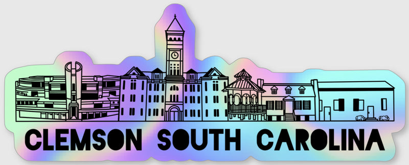 Clemson South Carolina Skyline Holographic Sticker