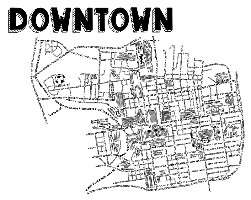 Downtown Columbus Ohio Map Print