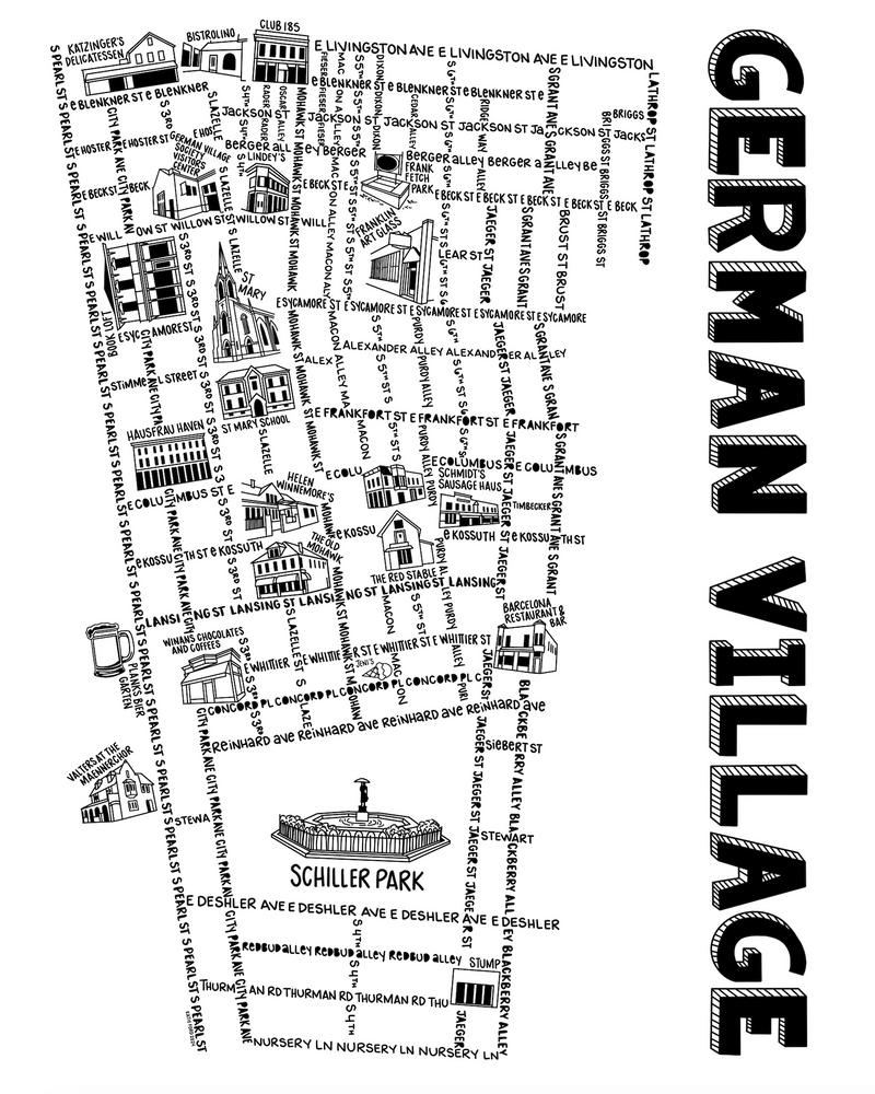 German Village Columbus Map Print