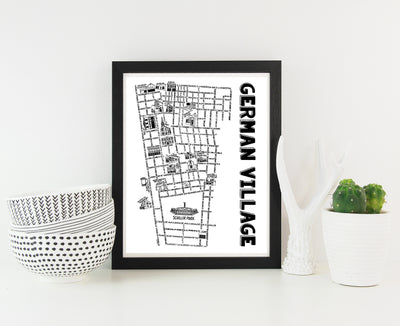 German Village Columbus Map Print