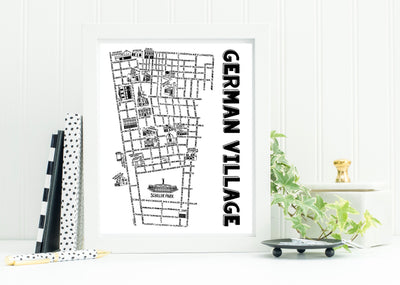 German Village Columbus Map Print