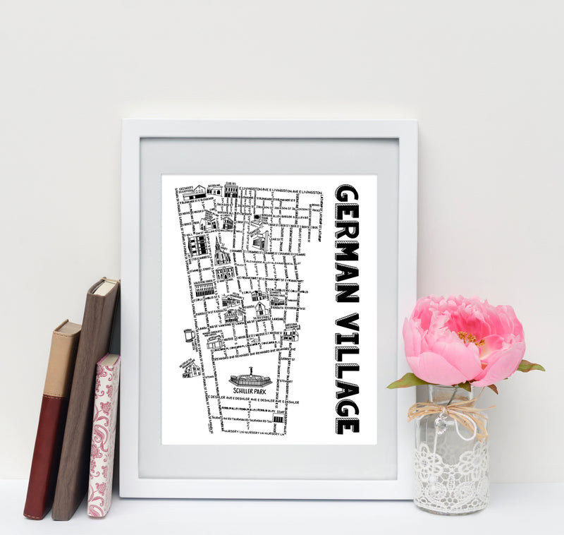 German Village Columbus Map Print