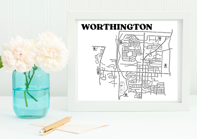 Worthington Ohio Map Print