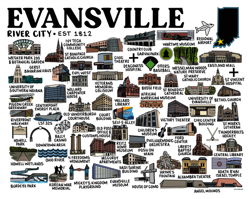 Evansville Map Print