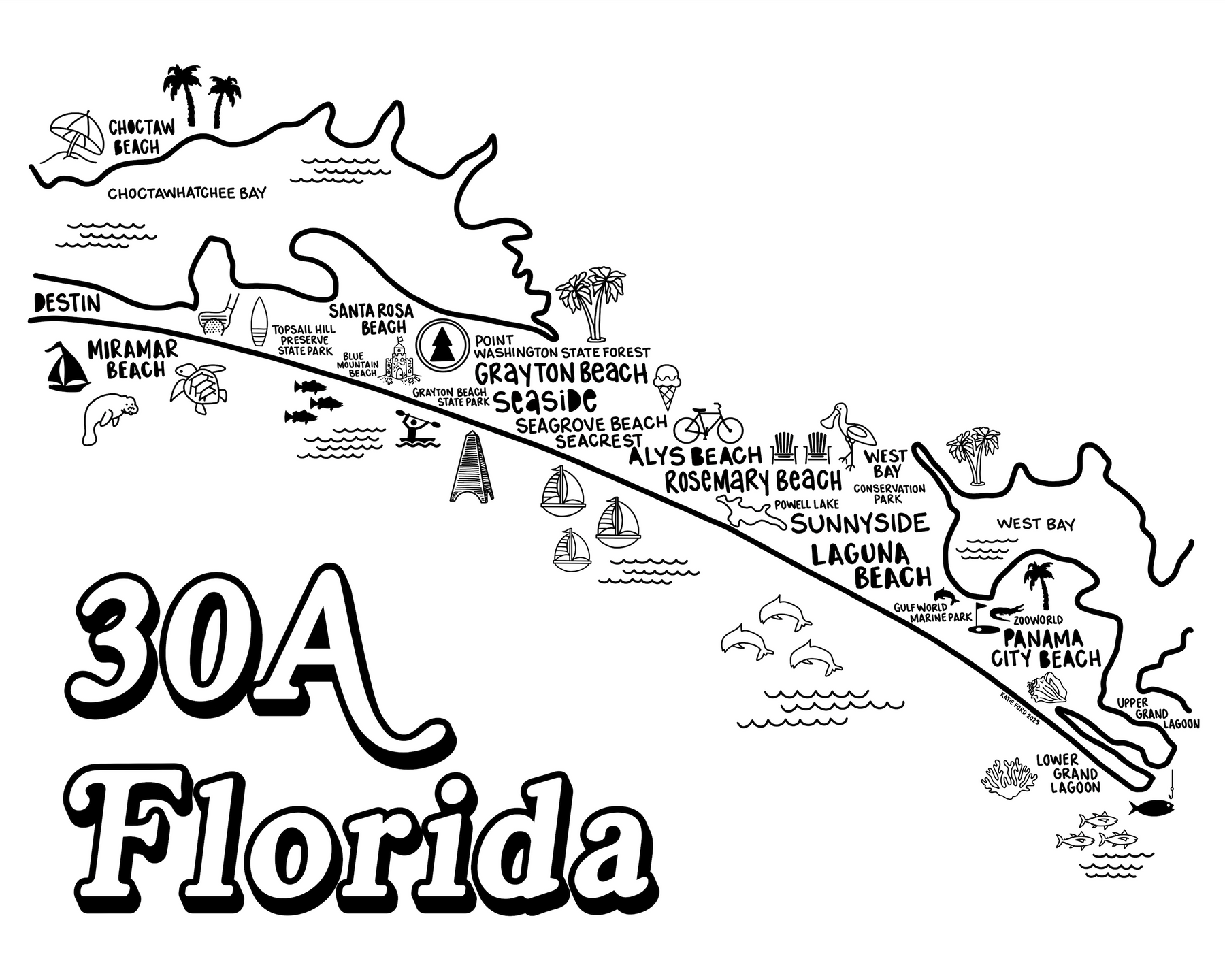 30A Florida Map Print Whereabouts Shop 30a-florida-map-print-whereabouts-shop