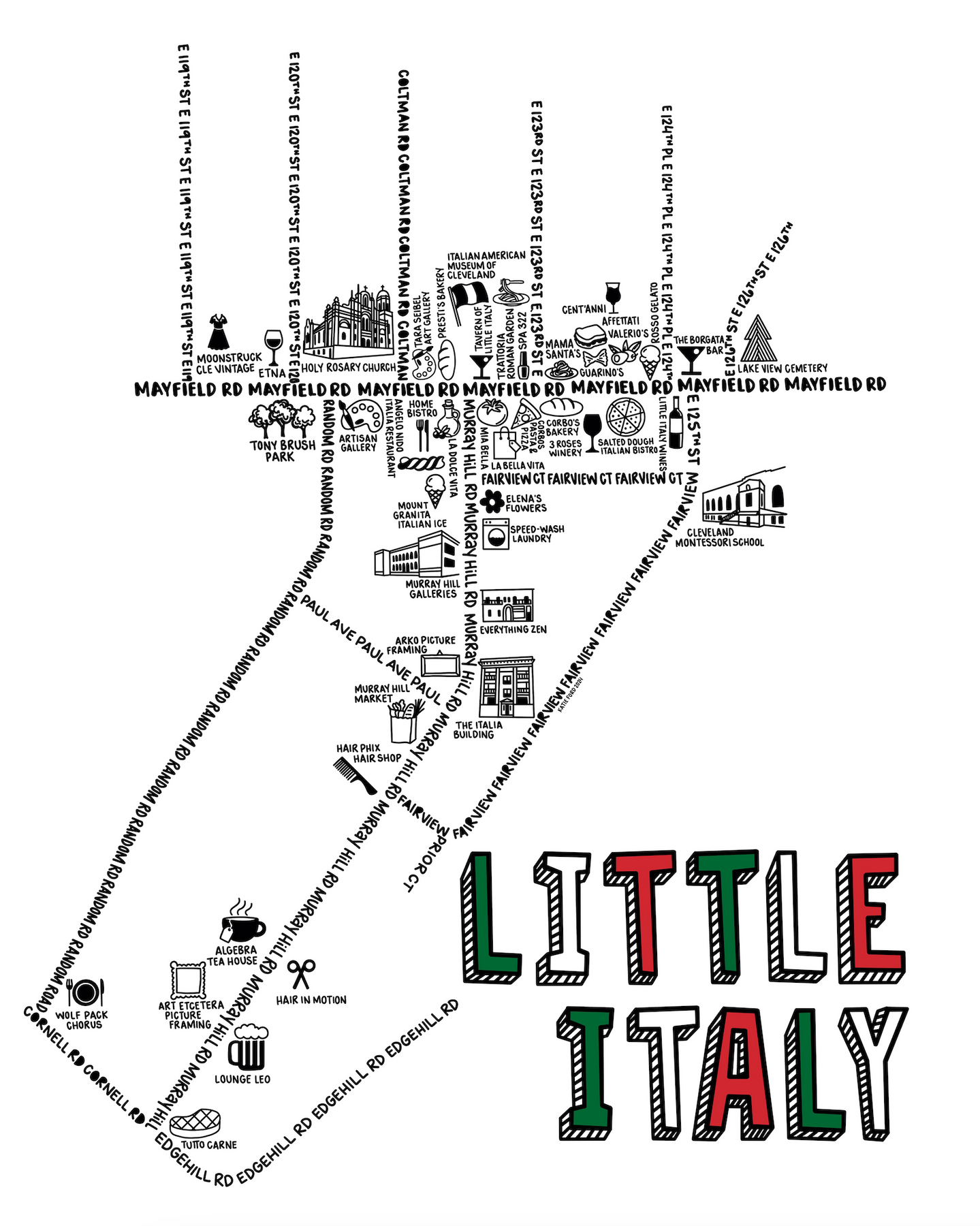 Mini Italy Map Little Italy Map Print โ Whereabouts Shop