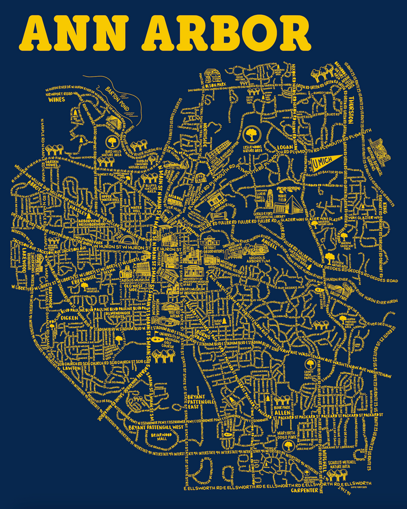 Ann Arbor Street Map Print