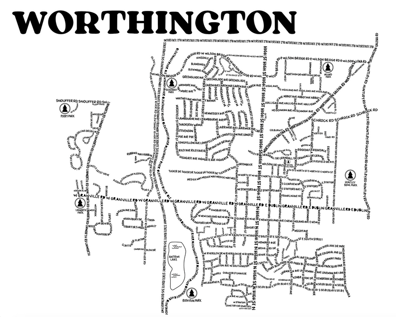 Worthington Ohio Map Print