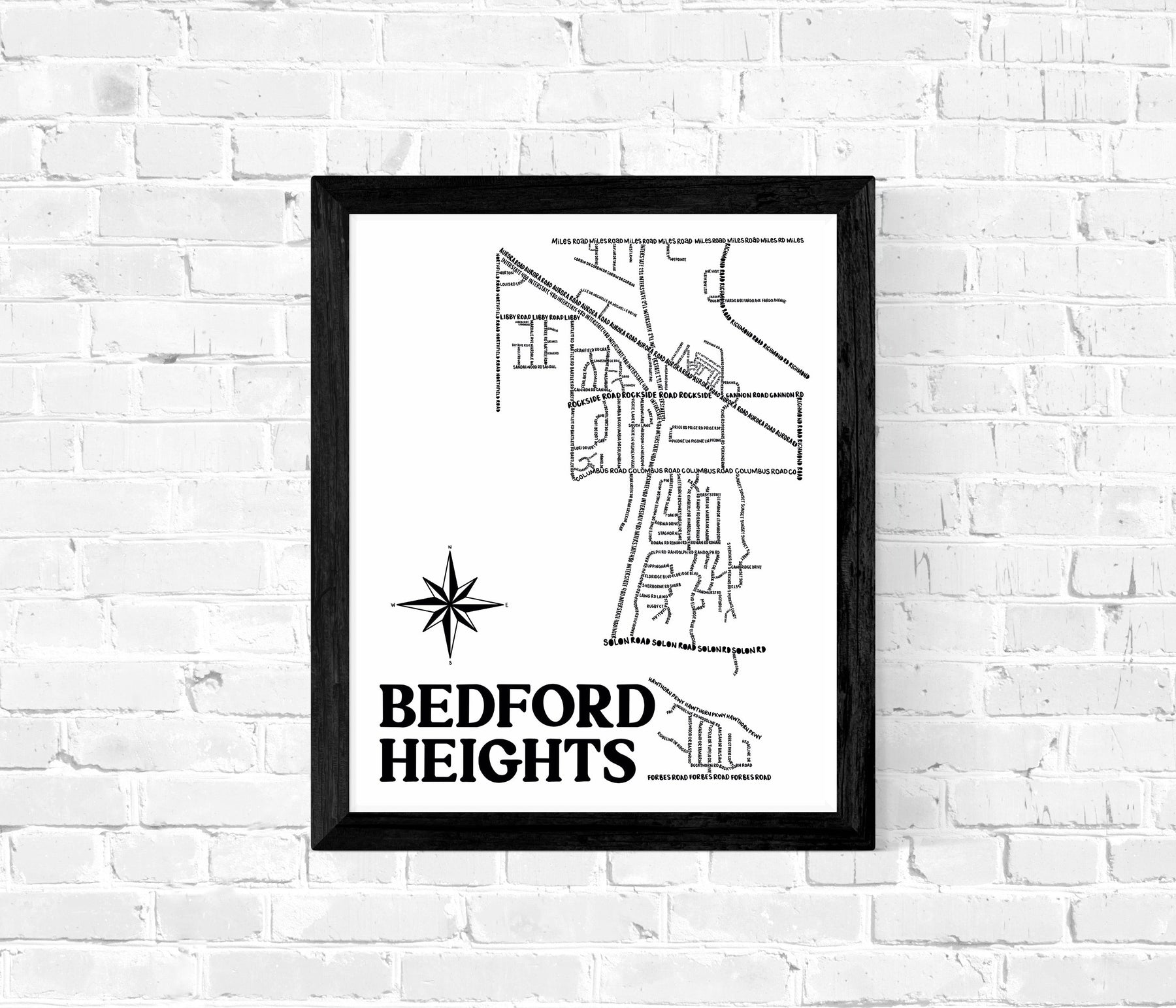 Bedford Heights Ohio Map Print Whereabouts Shop