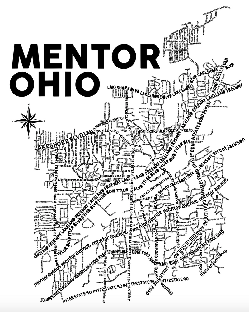 Mentor Ohio Map Print