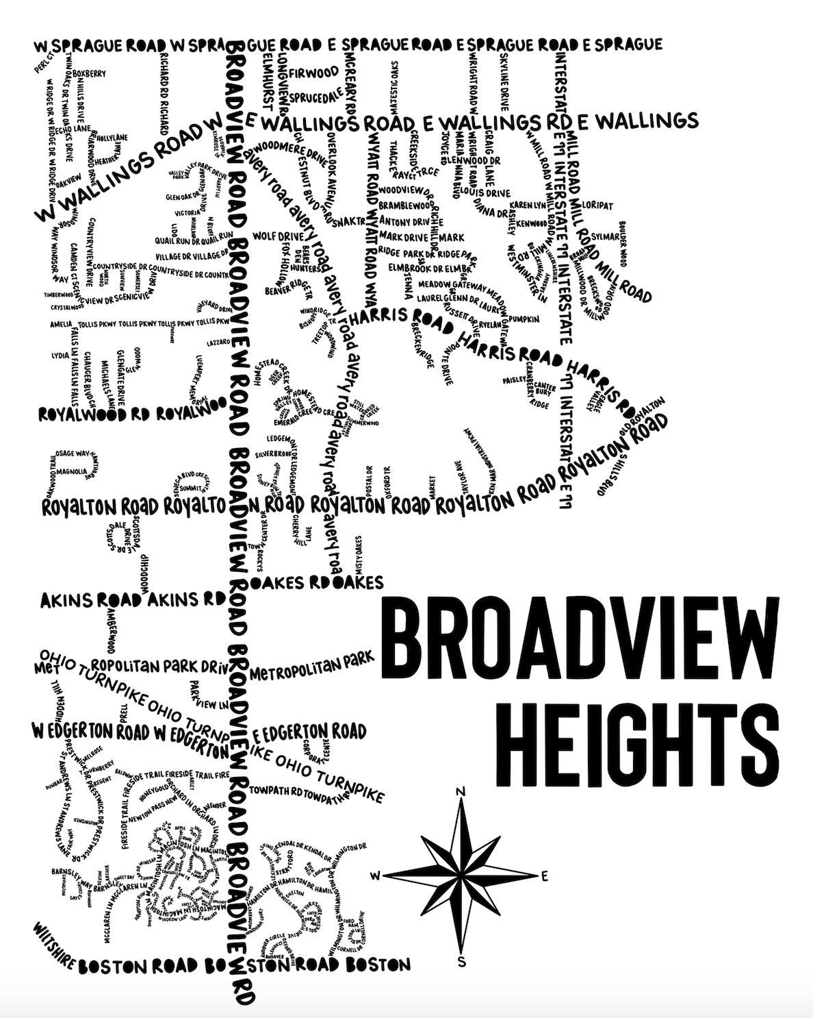 Broadview Print Broadview Heights Ohio Map Print – Whereabouts Shop
