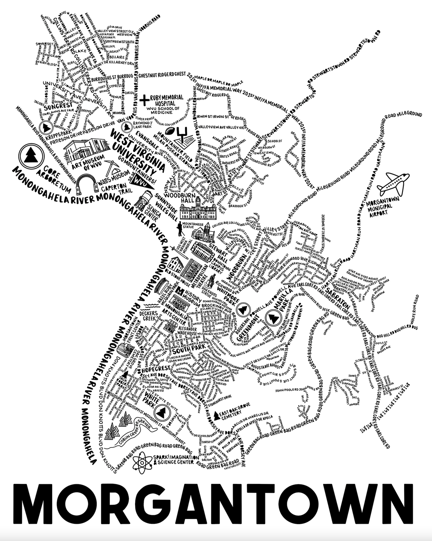 Morgantown Map Print Whereabouts Shop