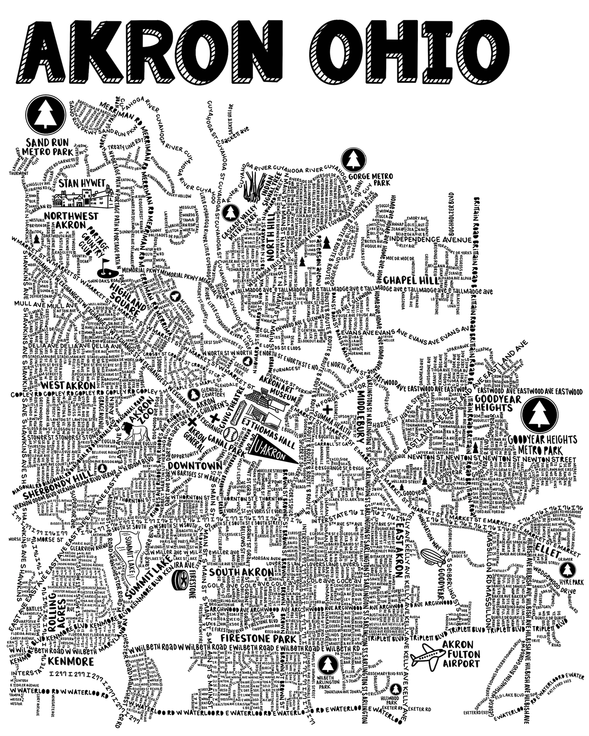Akron Ohio Street Map Print – Whereabouts Shop