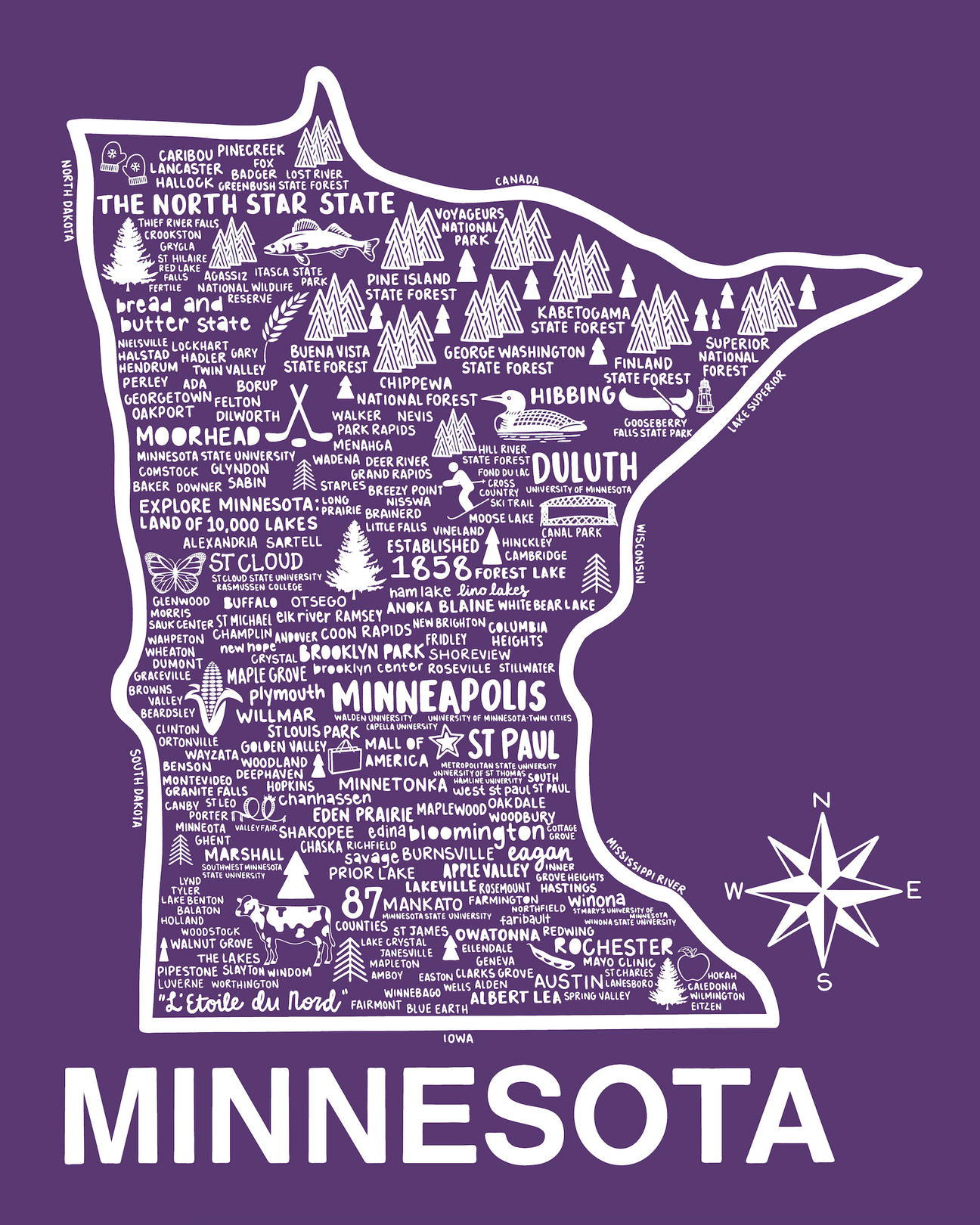 Minnesota Map Print – Whereabouts Shop