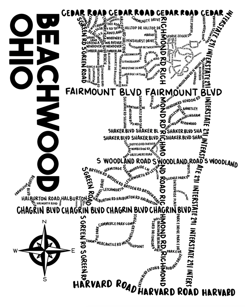 Beachwood Ohio Map Print