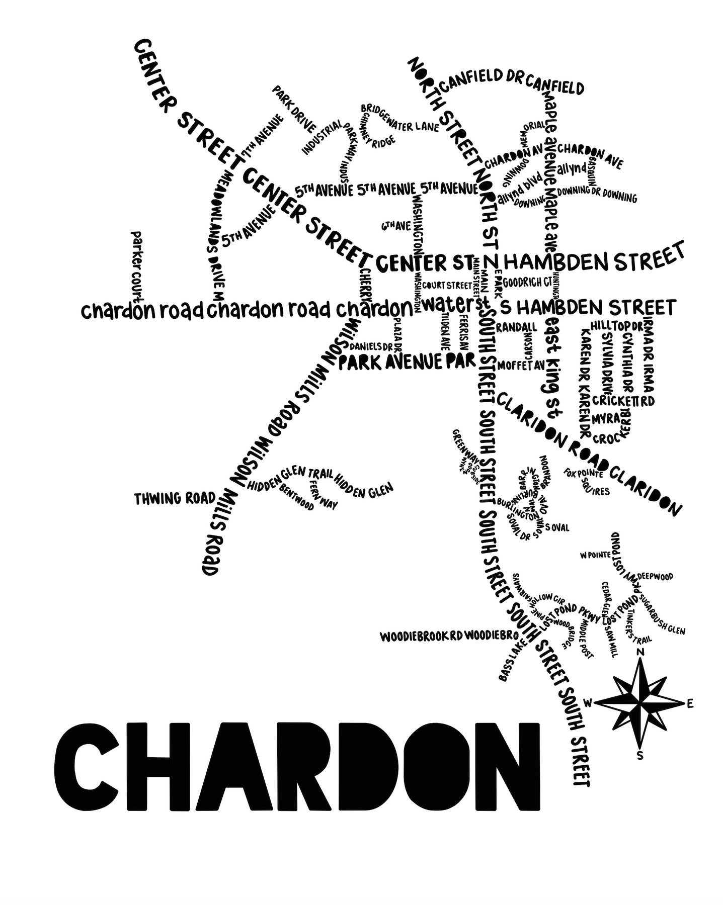 Chardon Ohio Map Print Whereabouts Shop