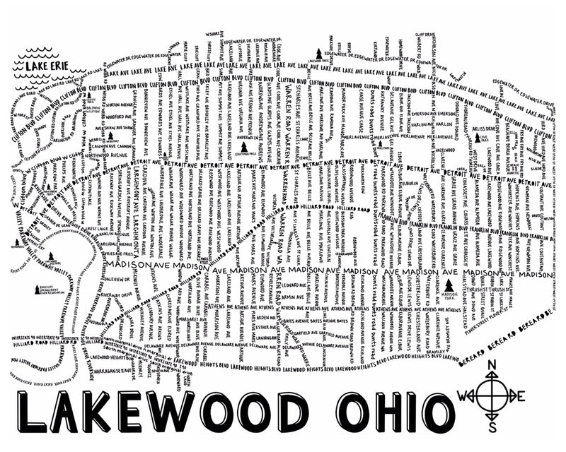 Lakewood Ohio Map Print