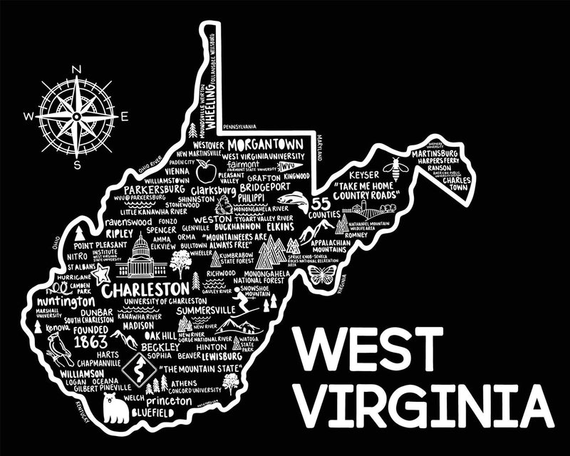 West Virginia Map Print